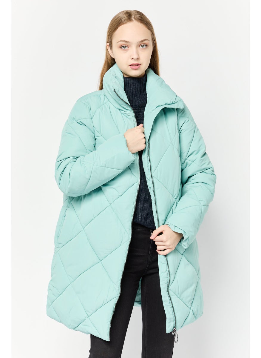 MONKI Women Quilted Long Sleeve Puffer Jacket, Green  - Image 1
