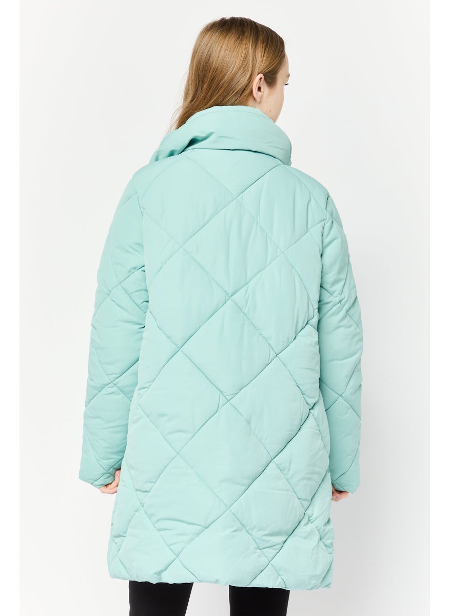 MONKI Women Quilted Long Sleeve Puffer Jacket, Green  - Image 4