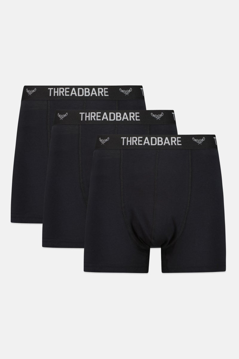 Threadbare Men 3 Pcs Brand Logo Boxer Briefs, Black - Image 1