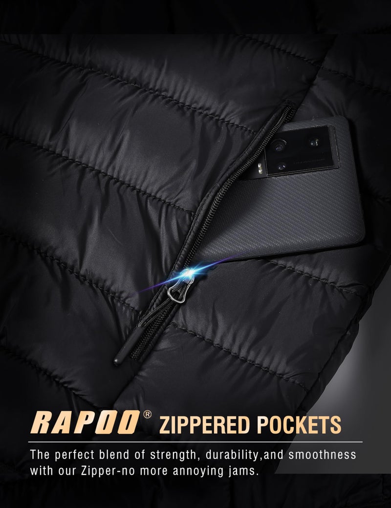 Rapoo Winter Jackets for Men Winter Puffer Down Puffy Fall Coats Jackets for Men Lightweight Waterproof Thermal Warm Ski Snow Jacket Coats Cold Weather Black S - Image 4