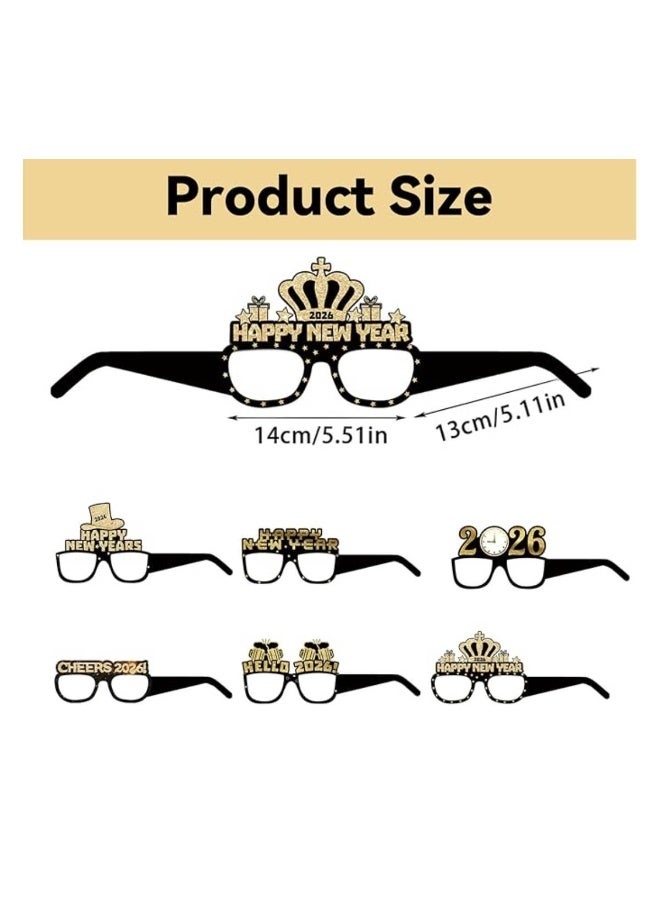 ThePartyPopper 2026 New Year Party Glasses – Pack of 6 Gold & Black Paper Photo Booth Props | Happy New Year Decorations - Image 2