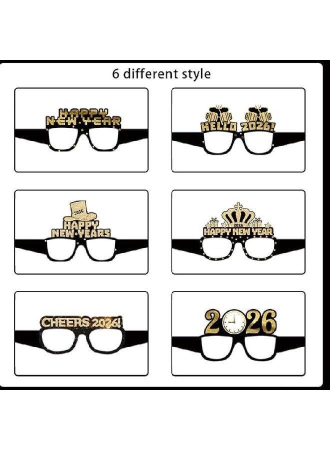 ThePartyPopper 2026 New Year Party Glasses – Pack of 6 Gold & Black Paper Photo Booth Props | Happy New Year Decorations - Image 3