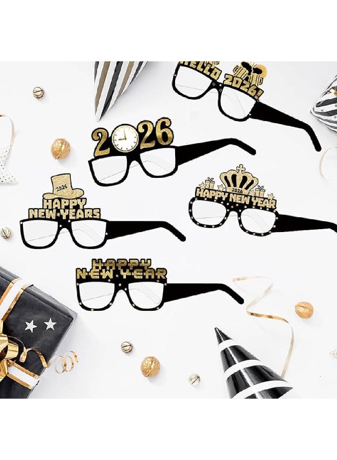 ThePartyPopper 2026 New Year Party Glasses – Pack of 6 Gold & Black Paper Photo Booth Props | Happy New Year Decorations - Image 5