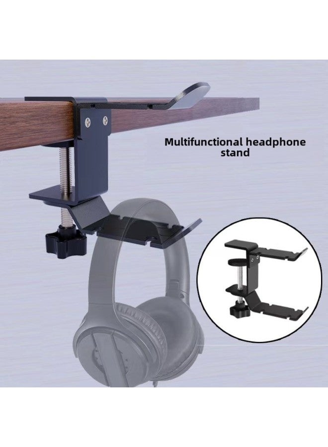 Double Hook Multifunctional 360 ° Rotating Metal Headset Bracket Punch-Free Desktop Backpack Headset Hanger-Color:Black-Style:Metal Single Hook Headphone Stand  - Image 1