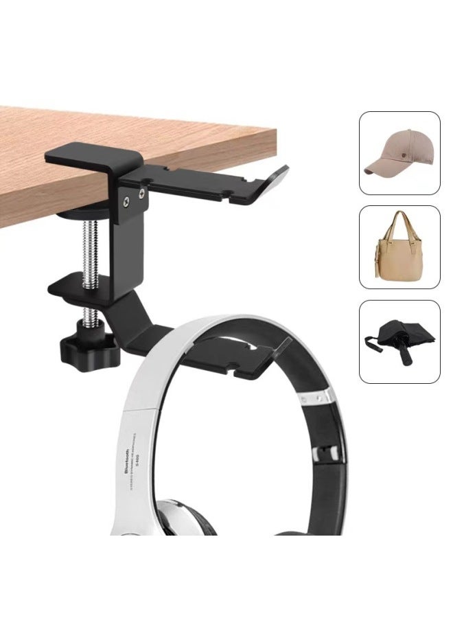 Double Hook Multifunctional 360 ° Rotating Metal Headset Bracket Punch-Free Desktop Backpack Headset Hanger-Color:Black-Style:Metal Single Hook Headphone Stand  - Image 2