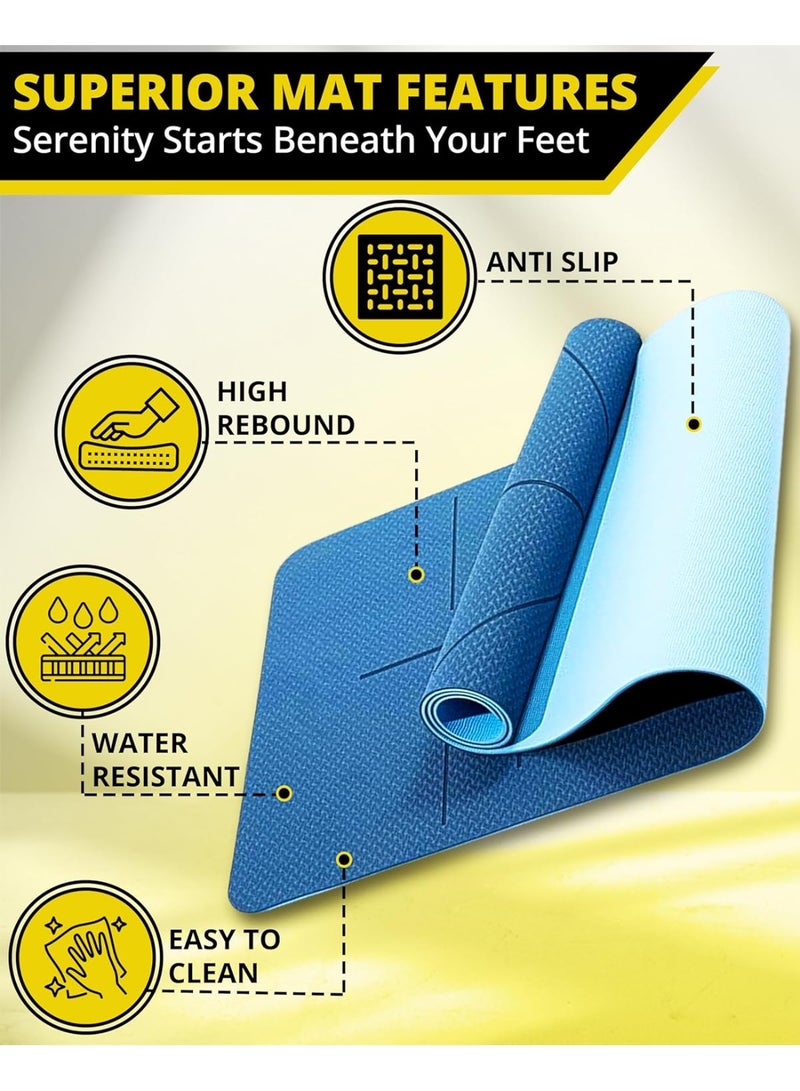 RIGID FITNESS Yoga Mat 6mm with Alignments - Anti-Slip TPE Yoga Mat with Carry Bag - Precision Alignment Lines, Lightweight & Durable for All Fitness Exercises- 183 * 66cm*0.6cm Thick - Image 3