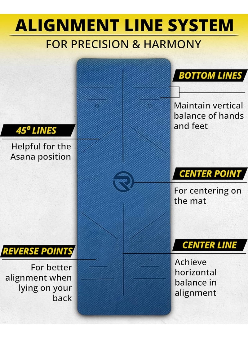 RIGID FITNESS Yoga Mat 6mm with Alignments - Anti-Slip TPE Yoga Mat with Carry Bag - Precision Alignment Lines, Lightweight & Durable for All Fitness Exercises- 183 * 66cm*0.6cm Thick - Image 2