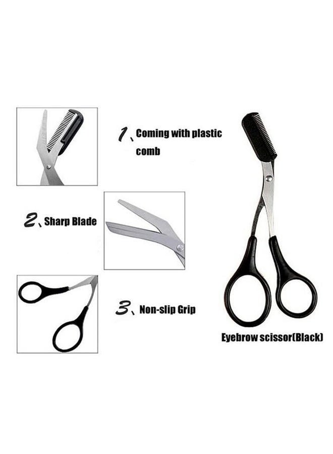 Erioctry Professional Precision Trimmer Eyebrow Scissors Remover Beauty Tool with Comb and Non Slip Finger Grips Black Silver Tone for Men - Image 2