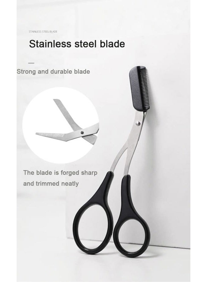 Erioctry Professional Precision Trimmer Eyebrow Scissors Remover Beauty Tool with Comb and Non Slip Finger Grips Black Silver Tone for Men - Image 3