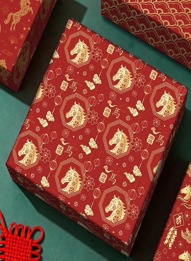 Boerni Chinese New Year Wrapping Paper, 6 Unique Designs Horse Theme - 6 Large Sheets (27x20 inch, Premium Red & Gold Paper for 2026 Year of the Horse, Lunar New Year Gifts - Image 5