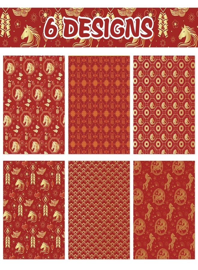 Boerni Chinese New Year Wrapping Paper, 6 Unique Designs Horse Theme - 6 Large Sheets (27x20 inch, Premium Red & Gold Paper for 2026 Year of the Horse, Lunar New Year Gifts - Image 3