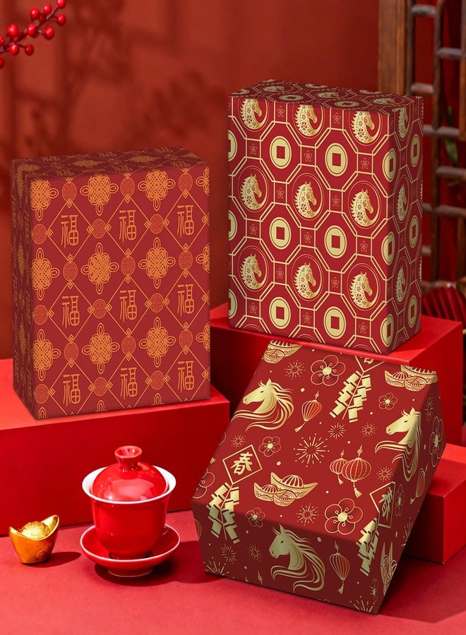 Boerni Chinese New Year Wrapping Paper, 6 Unique Designs Horse Theme - 6 Large Sheets (27x20 inch, Premium Red & Gold Paper for 2026 Year of the Horse, Lunar New Year Gifts - Image 4