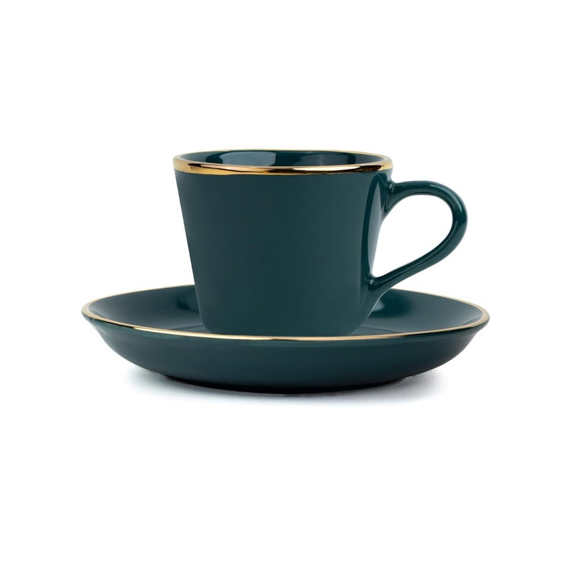 Shay طقم أكواب شاي سيراميك مع saucer مجموعة من 6 أكواب باللون الأخضر الفاتح مع خط ذهبي حقيقي سعة 180 مل مجموعة من 6 أكواب للشاي بلمسة لامعة خط ذهبي حقيقي طقم أكواب مع saucer باللون الأخضر الفاتح وخط ذهبي - Image 3
