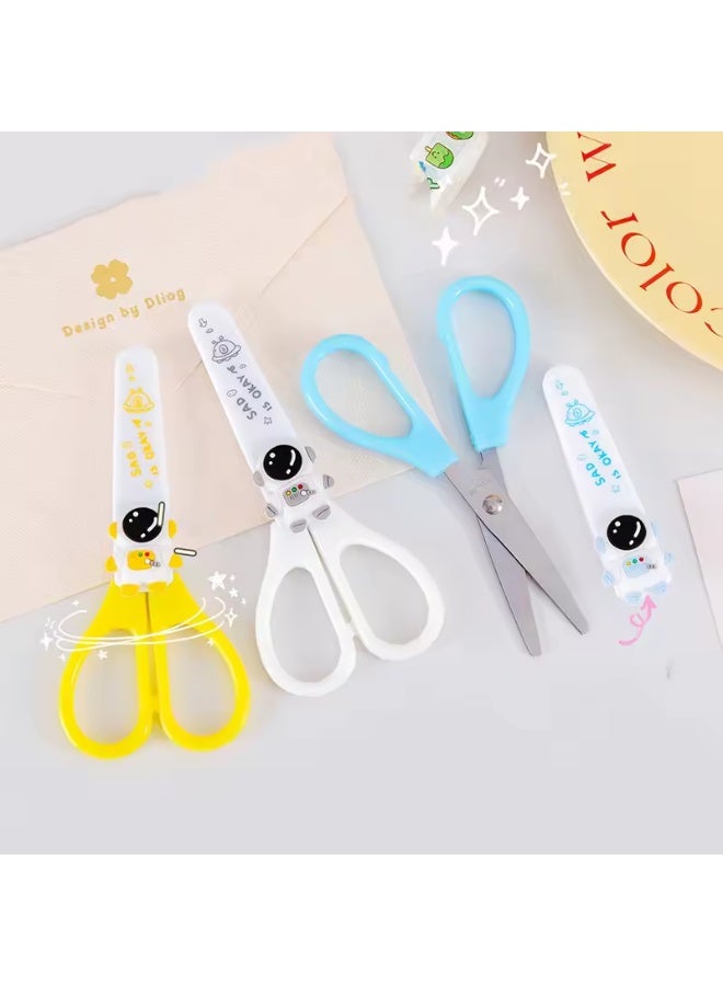 مقص أمان للأطفال مع غطاء واقٍ ومقص حرفي ذو طرف حاد للأطفال - أبيض - Image 3