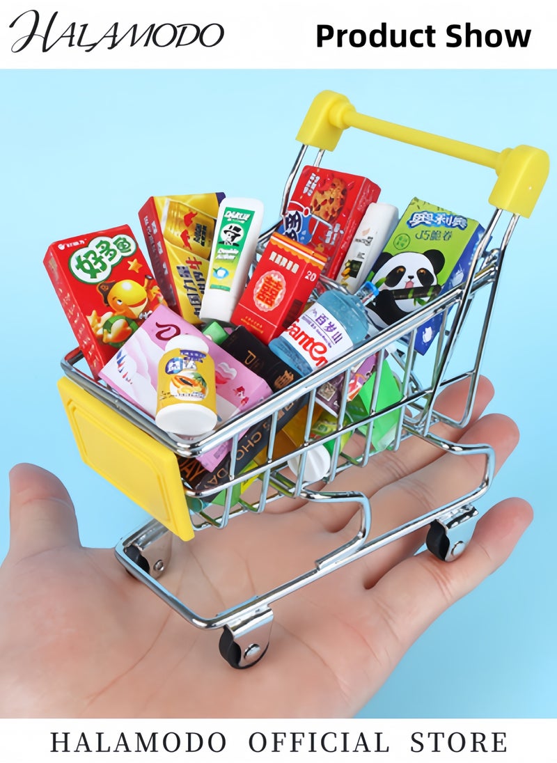 HALAMODO Kid's Mini Shopping Cart Supermarket Handcart Colorful Metal Shopping Utility Cart Storage Toy Desk Accessory & Decoration Gifts for Boys & Girls  - Image 2