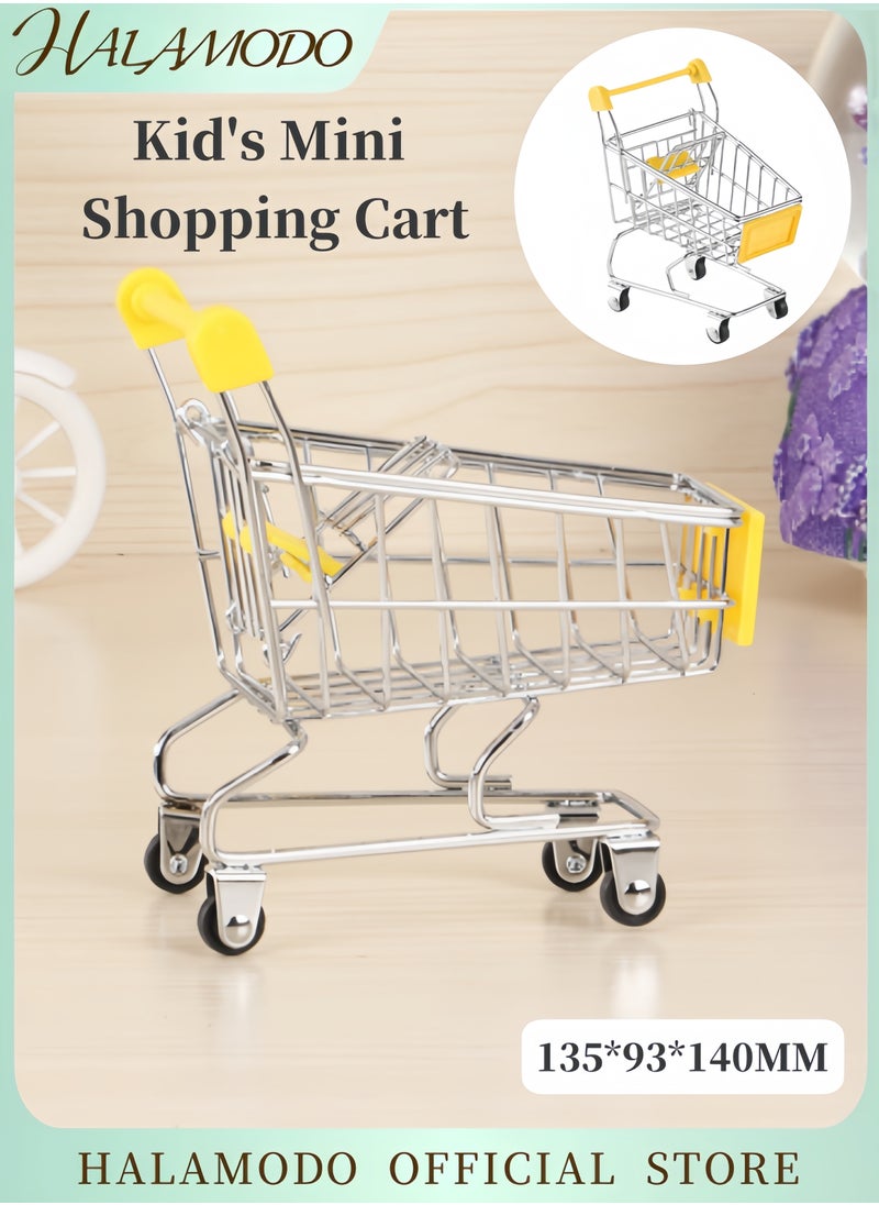 HALAMODO Kid's Mini Shopping Cart Supermarket Handcart Colorful Metal Shopping Utility Cart Storage Toy Desk Accessory & Decoration Gifts for Boys & Girls  - Image 1