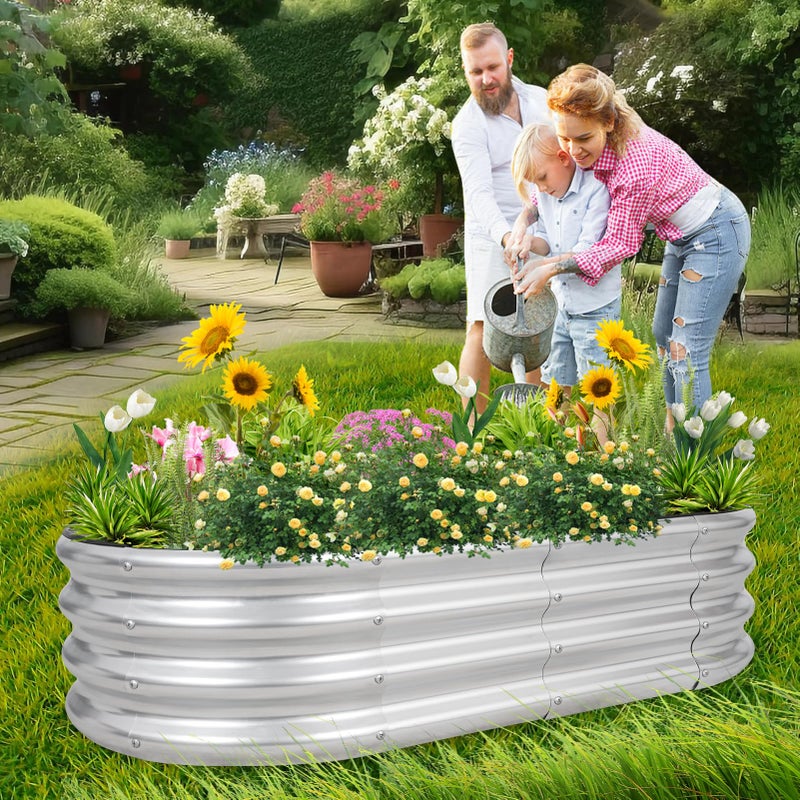 1MORE Galvanized Raised Garden Bed- Planter Garden Boxes Outdoor, Raised Beds for Gardening, 4x2x1ft Metal Garden Bed Kit for Vegetables Flower, Planter Raised Bed with Protective Tape & Tools.Silver - Image 2