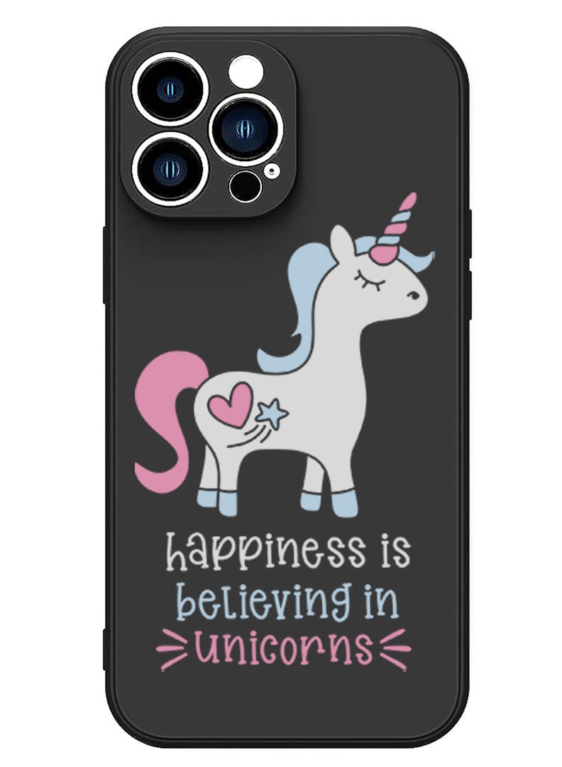 Theodor Protective Slim Fit Case Liquid Silicone Cover with Full Body Protection Anti-Scratch Shockproof Case For iPhone 12 Pro Max Black  - Happiness is believing in Unicorns copy - Image 1