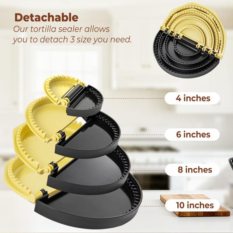 Zenflux 4-in-1 Portable Tortilla Sealer and Crimper - Quesadilla Maker & Empanada Press with 4 Detachable Sizes (4, 6, 8, 10 Inch), Create Sealed Quesadillas, Burritos, Dumplings, Black and Yellow - Image 2