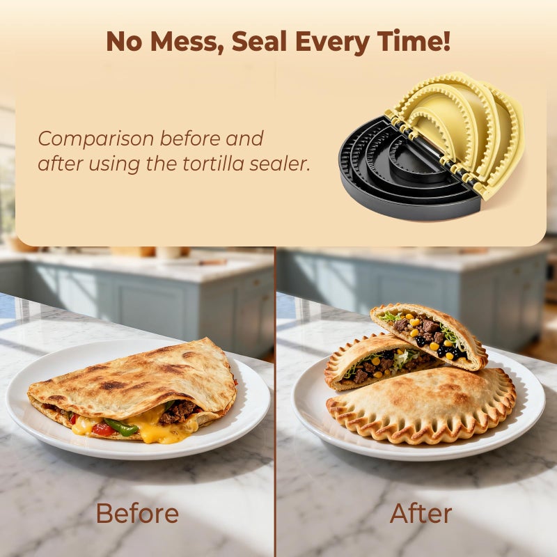 Zenflux 4-in-1 Portable Tortilla Sealer and Crimper - Quesadilla Maker & Empanada Press with 4 Detachable Sizes (4, 6, 8, 10 Inch), Create Sealed Quesadillas, Burritos, Dumplings, Black and Yellow - Image 5