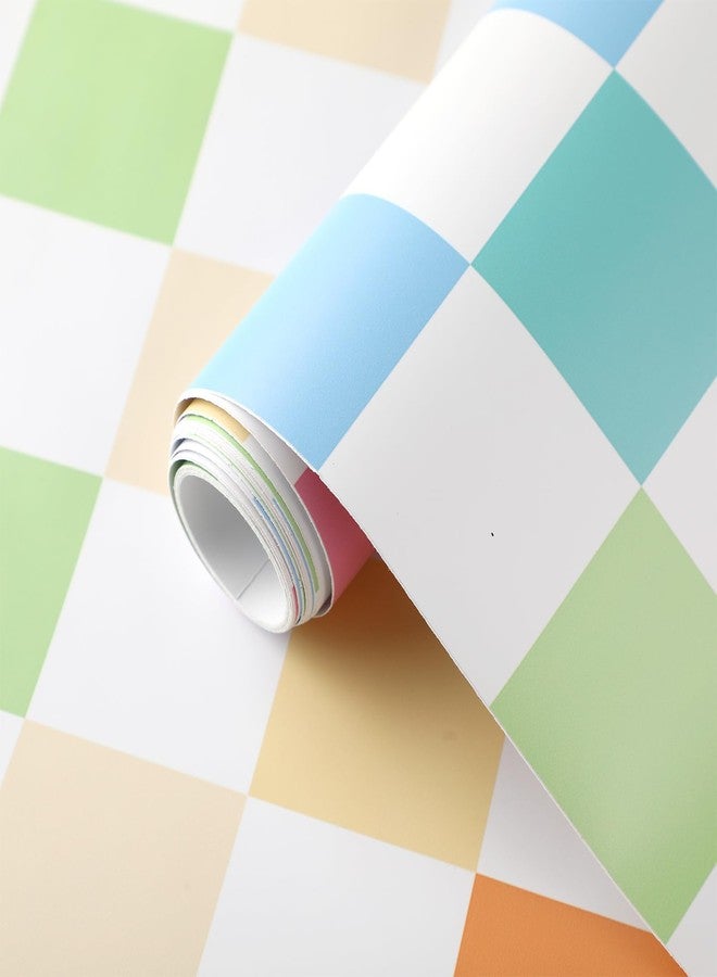 Drydiet Retro Checkered Peel and Stick Wallpaper Funky 70s Removable Vintage Decorative Wallpaper Checkerboard Decor for Bathroom Cabinet(Rainbow Color,9.8' X 15.75'') - Image 2