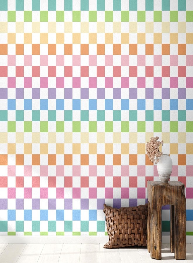 Drydiet Retro Checkered Peel and Stick Wallpaper Funky 70s Removable Vintage Decorative Wallpaper Checkerboard Decor for Bathroom Cabinet(Rainbow Color,9.8' X 15.75'') - Image 1
