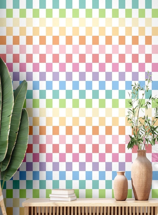 Drydiet Retro Checkered Peel and Stick Wallpaper Funky 70s Removable Vintage Decorative Wallpaper Checkerboard Decor for Bathroom Cabinet(Rainbow Color,9.8' X 15.75'') - Image 3