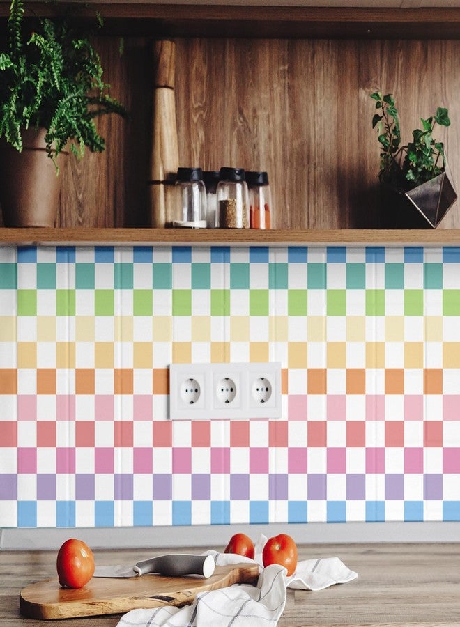 Drydiet Retro Checkered Peel and Stick Wallpaper Funky 70s Removable Vintage Decorative Wallpaper Checkerboard Decor for Bathroom Cabinet(Rainbow Color,9.8' X 15.75'') - Image 5