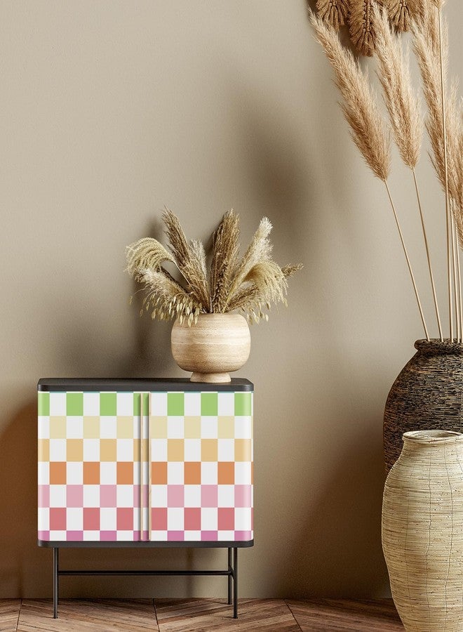 Drydiet Retro Checkered Peel and Stick Wallpaper Funky 70s Removable Vintage Decorative Wallpaper Checkerboard Decor for Bathroom Cabinet(Rainbow Color,9.8' X 15.75'') - Image 4