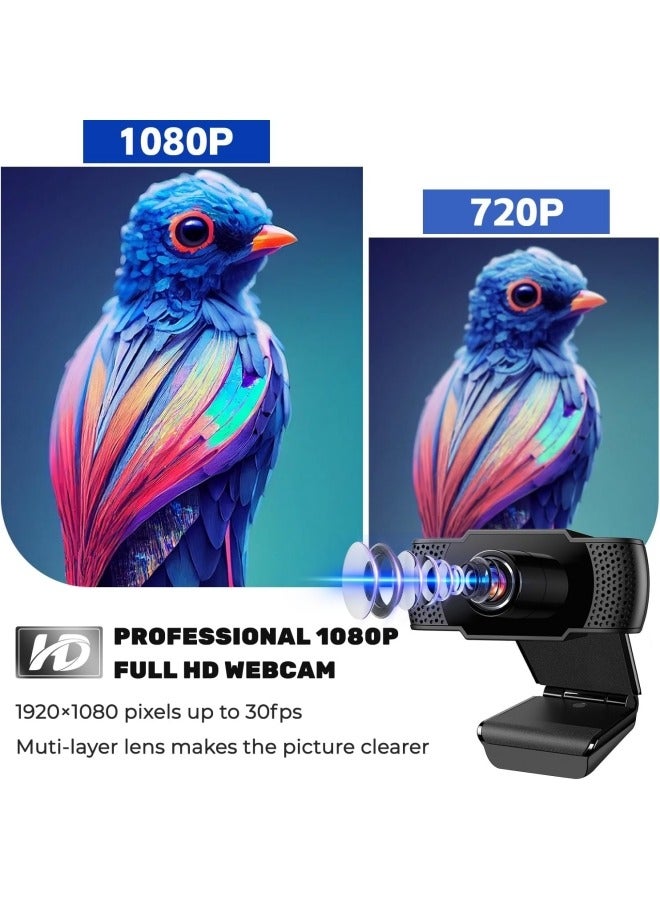 Loquat Web Cameras for Computers, 1080P USB Webcam with Microphone for PC/Laptop/Desktop/Video Calling/Conferencing Full HD 1080p Noise Reduction Digital Mic - Black - Image 2