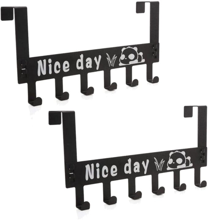 OVER THE DOOR HOOK DOOR HANGER TOWEL RACK WITH 6 COAT HOOKS FOR HANGING TOWEL HEAVY DUTY STAINLESS STEEL OVER DOOR COAT RACK FOR TOWELSCLOTHESBACK OF BATHROOM 2 PCS BLACK