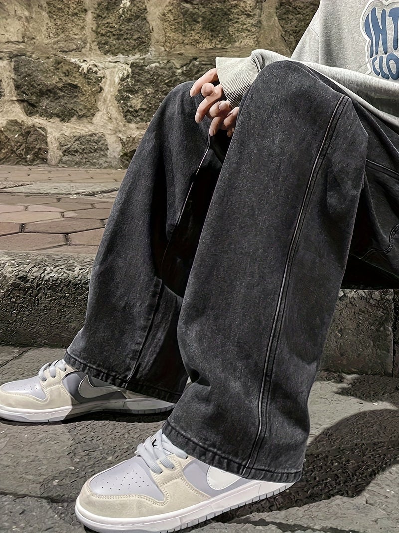 Loose Wide-Leg Jeans, Men'S Casual Street Style Loose Jeans, All-Season Wear - Image 3