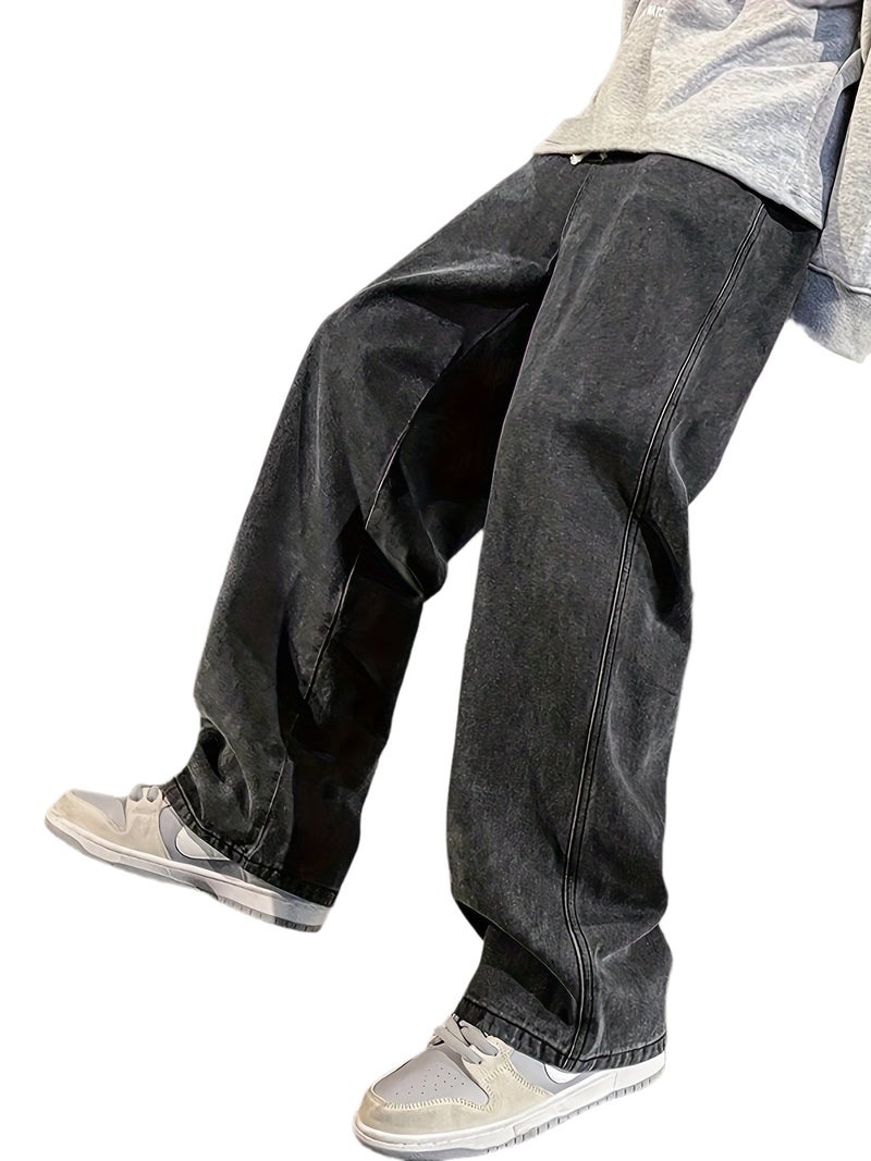 Loose Wide-Leg Jeans, Men'S Casual Street Style Loose Jeans, All-Season Wear - Image 1
