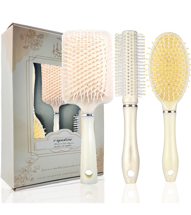 Champagne Golden Three-Piece Set Airbag Comb Instagram Style Pearlescent Cushion Comb Anti-Static Suitable for Both Wet and Dry Use Large Flat Comb Scalp Massage Comb - Image 1