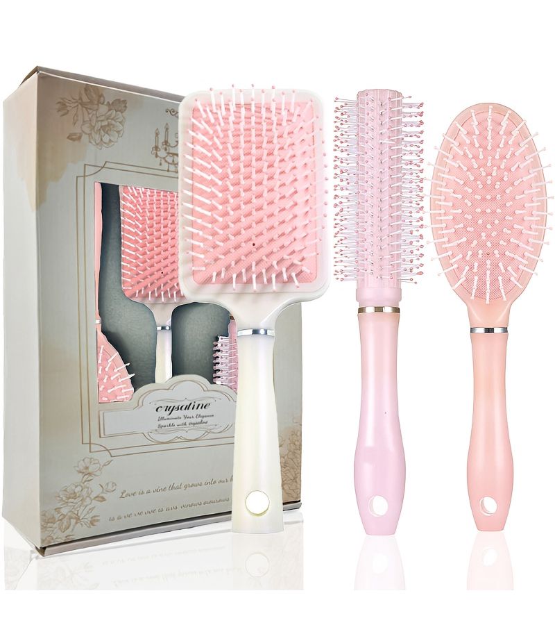 Champagne Golden Three-Piece Set Airbag Comb Instagram Style Pearlescent Cushion Comb Anti-Static Suitable for Both Wet and Dry Use Large Flat Comb Scalp Massage Comb - Image 2