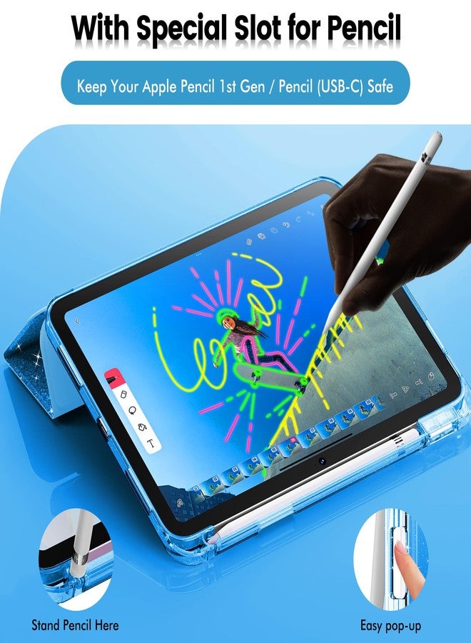 إنفيلاند جراب INFILAND متوافق مع الجيل العاشر من iPad، جراب iPad الجيل العاشر 10.9 بوصة، غطاء جلدي لامع مع ظهر شفاف كريستالي براق، حامل قلم، مقاوم للاصفرار (أزرق ملكي) - Image 5