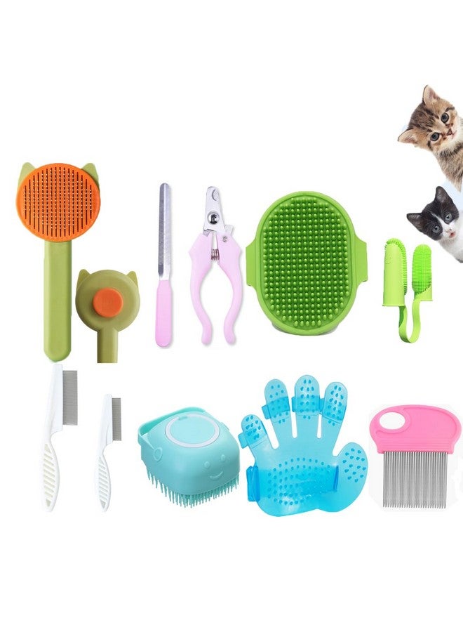 Generic 10PCS Cat & Dog Grooming Kit, Self-Cleaning Brush Removes Loose Hair, Pet Bath Brush, Massage Glove, Nail Clipper, Flea Comb - Image 1
