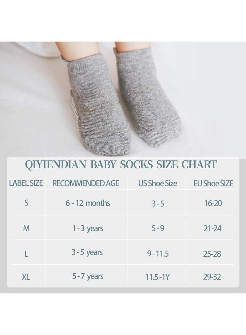 6 Pairs Of Cotton Toddler Non-Slip Cotton Socks - Anti-Skid Baby Crew Ankle Socks for Boys & Girls, Soft & Breathable, grey (0-5 Years) - Image 2
