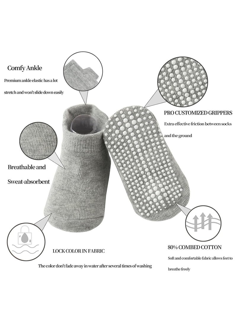 6 Pairs Of Cotton Toddler Non-Slip Cotton Socks - Anti-Skid Baby Crew Ankle Socks for Boys & Girls, Soft & Breathable, grey (0-5 Years) - Image 3