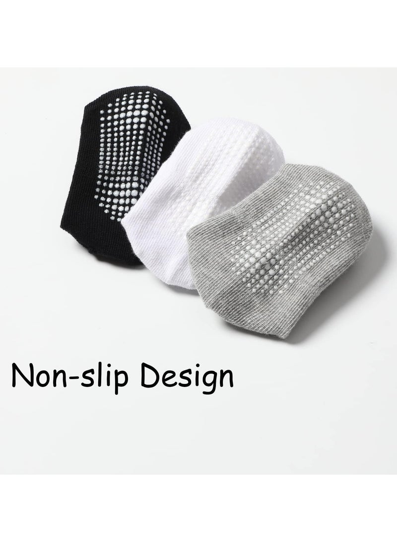 6 Pairs Of Cotton Toddler Non-Slip Cotton Socks - Anti-Skid Baby Crew Ankle Socks for Boys & Girls, Soft & Breathable, grey (0-5 Years) - Image 5
