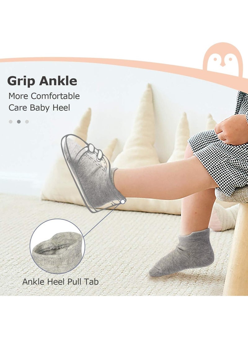 6 Pairs Of Cotton Toddler Non-Slip Cotton Socks - Anti-Skid Baby Crew Ankle Socks for Boys & Girls, Soft & Breathable, grey (0-5 Years) - Image 4