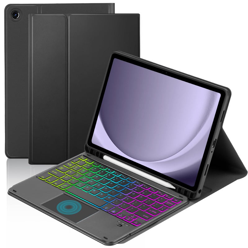 MePadKey Touchpad Keyboard Case for Samsung Galaxy Tab A11 Plus/A9 Plus 2025/2023 11 inch, 7-Color Backlight Type-C Charging Keyboard with Pencil Holder Cover Fit Tablet A11+/A9+ (Black) - Image 1