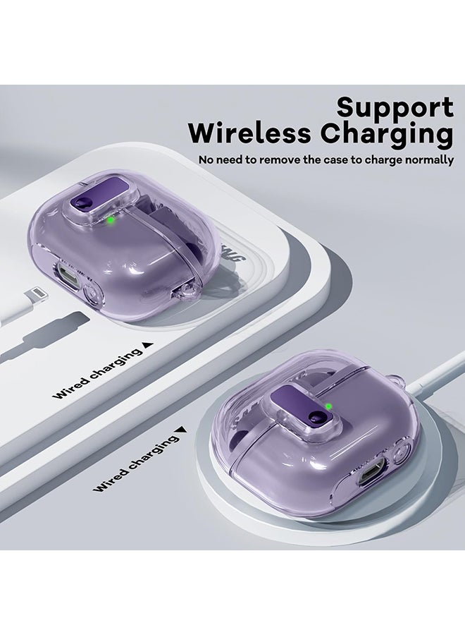 O Ozone For Samsung Galaxy Buds3 Case & Galaxy Buds 3 Pro Case Cover Anti-drop Anti-scratch Lock Clip Flexible TPU Clear Protection Case with Carabiner-Purple  - Image 5