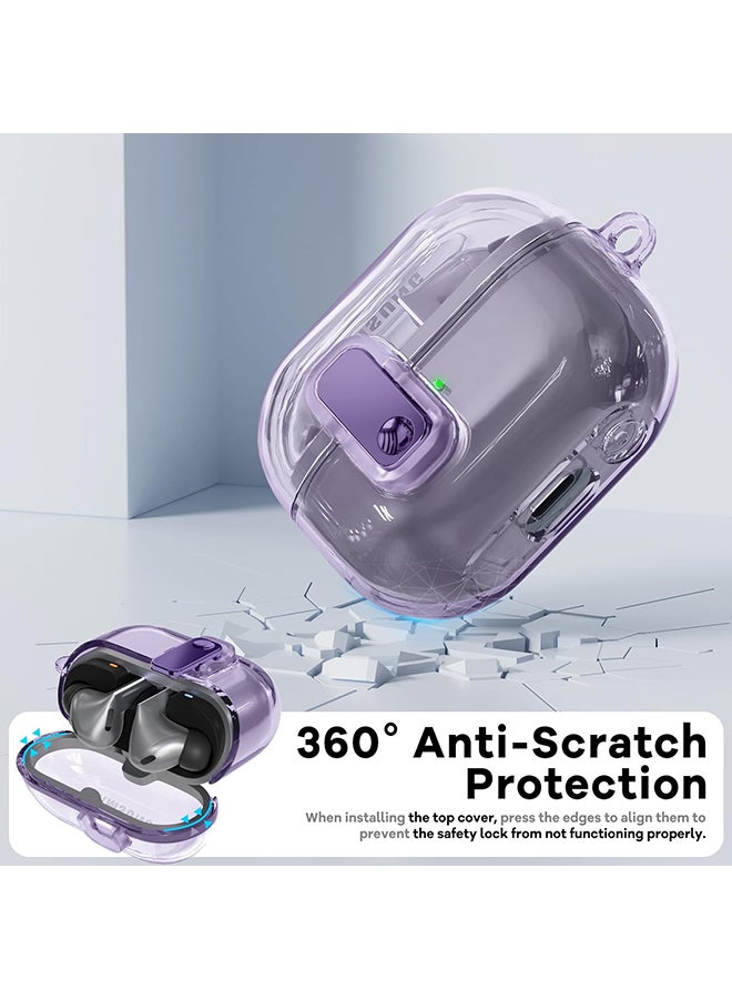 O Ozone For Samsung Galaxy Buds3 Case & Galaxy Buds 3 Pro Case Cover Anti-drop Anti-scratch Lock Clip Flexible TPU Clear Protection Case with Carabiner-Purple  - Image 3