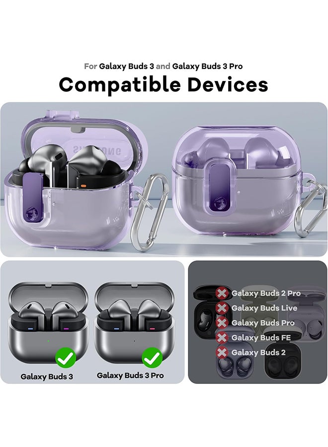 O Ozone For Samsung Galaxy Buds3 Case & Galaxy Buds 3 Pro Case Cover Anti-drop Anti-scratch Lock Clip Flexible TPU Clear Protection Case with Carabiner-Purple  - Image 2