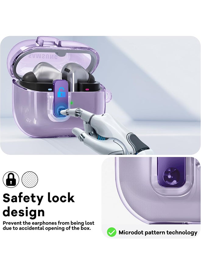 O Ozone For Samsung Galaxy Buds3 Case & Galaxy Buds 3 Pro Case Cover Anti-drop Anti-scratch Lock Clip Flexible TPU Clear Protection Case with Carabiner-Purple  - Image 4