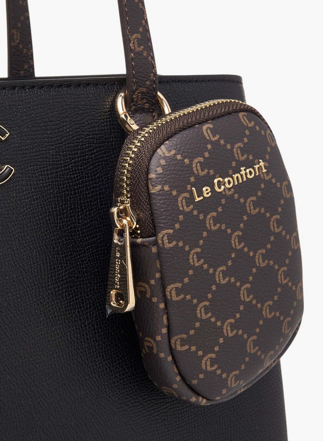 Le Confort Women Monogram Textured Tote Bag with Zip Closure and Pouch  - Image 5