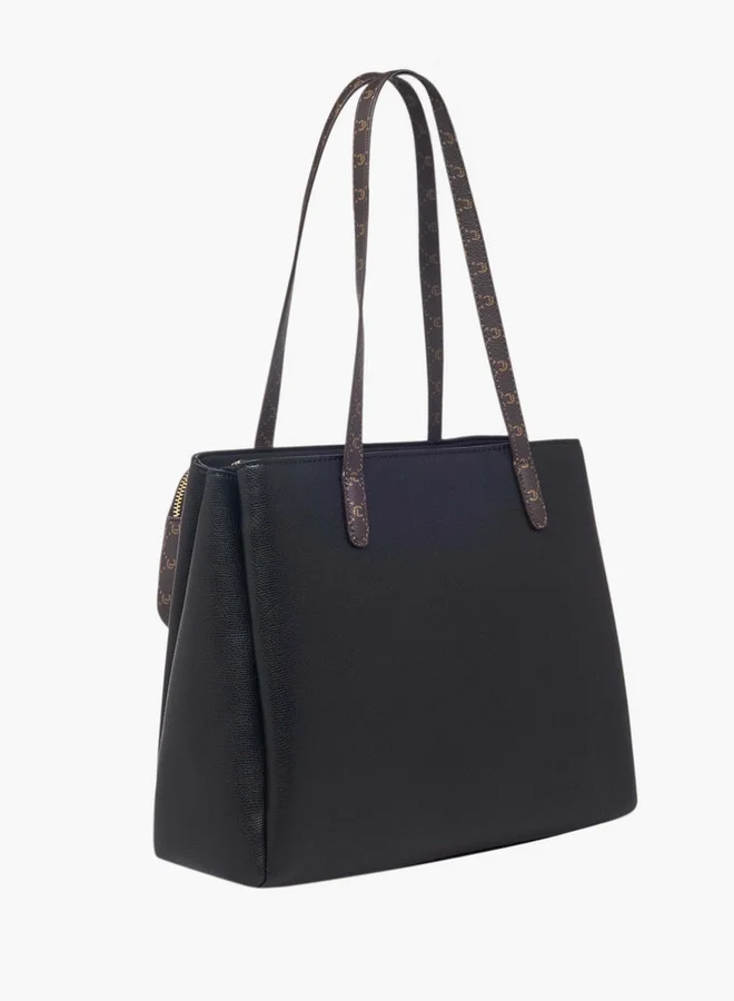 Le Confort Women Monogram Textured Tote Bag with Zip Closure and Pouch