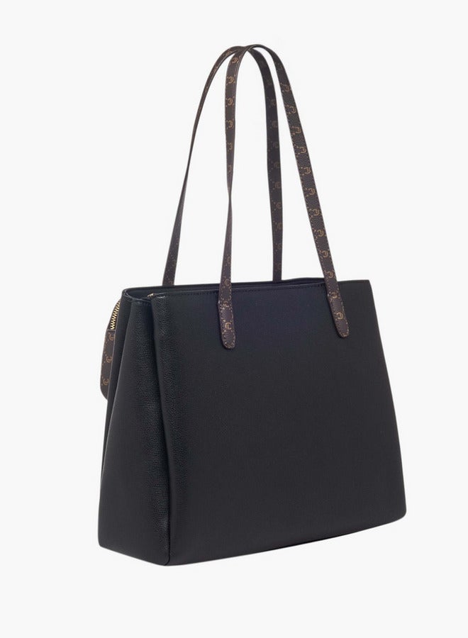 Le Confort Women Monogram Textured Tote Bag with Zip Closure and Pouch  - Image 4