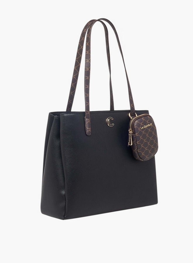 Le Confort Women Monogram Textured Tote Bag with Zip Closure and Pouch  - Image 3